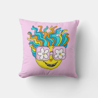 Coussin Sympathique caractère souriant avec lunettes roses