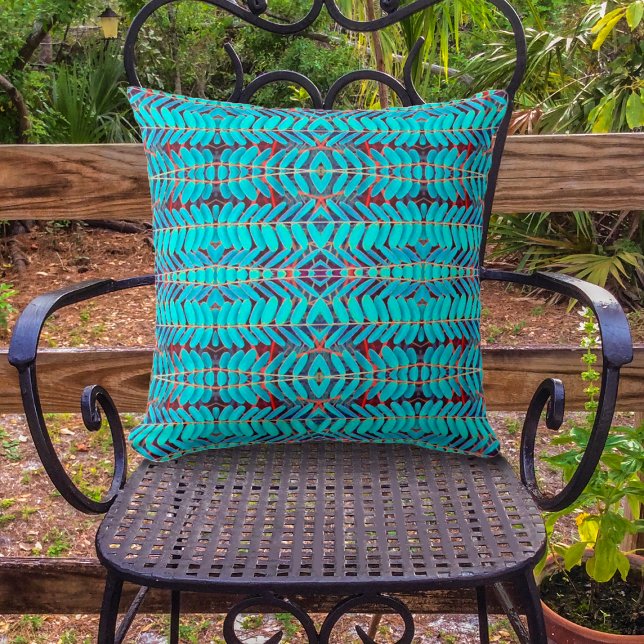 Coussin Symphonie de Feuille, Aqua (Créateur téléchargé)