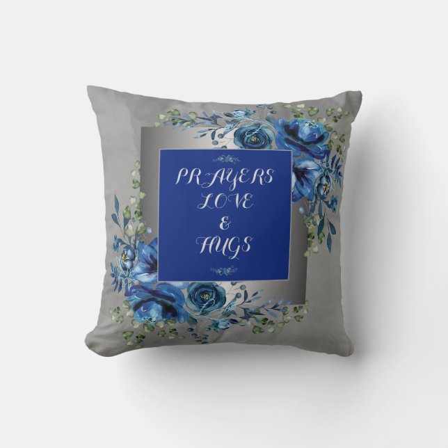 Coussin Symphonie de pétales argent et bleu (Recto)