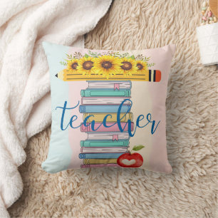 Coussin T est pour enseignant Floral Pencil Livres Apple
