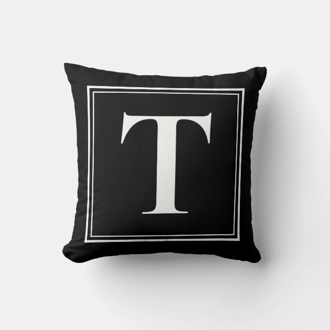 Coussin T Monogramme Modèle Élégant noir blanc moderne (Recto)