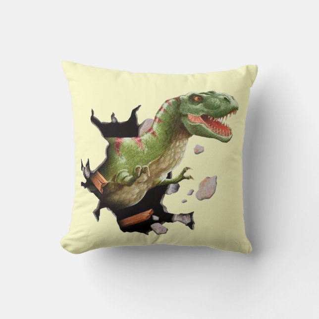 Coussin T-Rex Dinosaure Lève Couleur de maison (Recto)