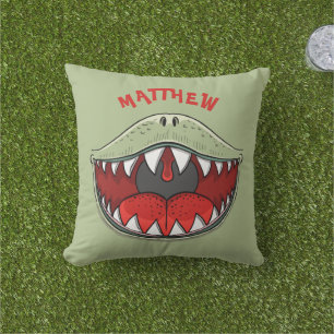 Coussin T-rex Dinosaure Personnalisé Bouche Vert Enfants N