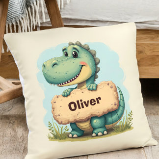 Coussin T-Rex joueur avec enseigne de nom en pierre