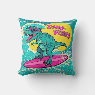 Coussin T-Rex portant des lunettes de soleil et chevauchan