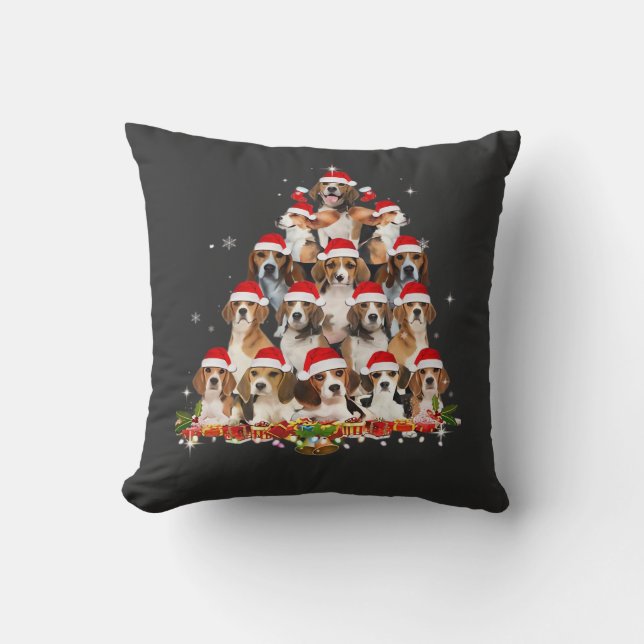 Coussin T-shirt amusant Beagles mignons arbre de Noël chie (Recto)