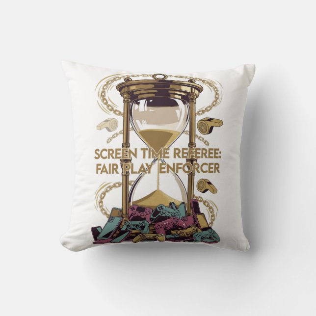 Coussin T-Shirt Arbitre du Temps d'Écran, Garant d'un Jeu  (Recto)