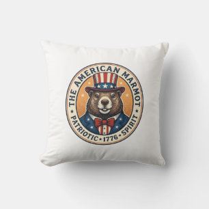 Coussin T-shirt avec gravure vintage de marmotte patriotiq