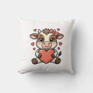 Coussin T-shirt avec gravure vintage de veau mignon tenant