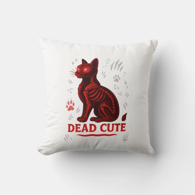 Coussin T-shirt chat d'Halloween 'Dead Cute' (Recto)