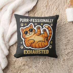 Coussin T-shirt chat mignon professionnellement épuisé