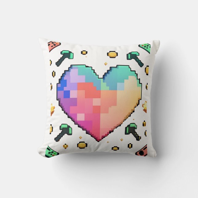 Coussin T-shirt Coeur Pixel - Amour Rétro, Vibes Modernes (Recto)