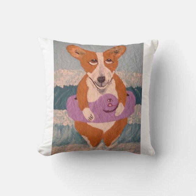 Coussin T-Shirt Corgi à la Plage (Recto)