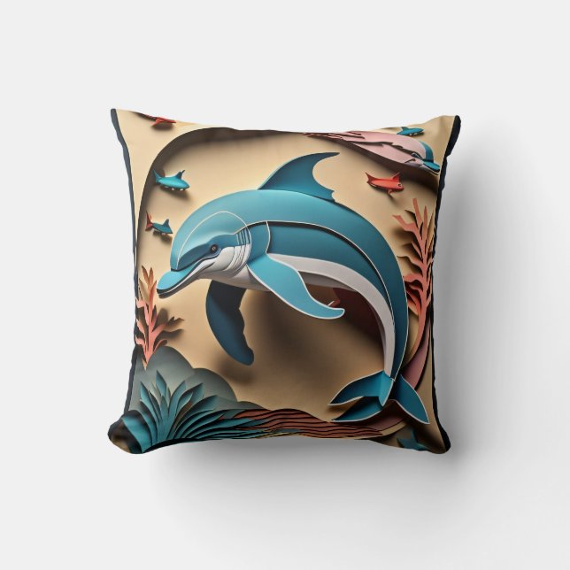 Coussin T-shirt Dauphin Design en papier 3D (Recto)