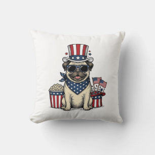 Coussin T-shirt de chien avec gravure vintage Pug patrioti