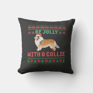 Coussin T-shirt de Noël moche de chien Soyez joyeux avec u