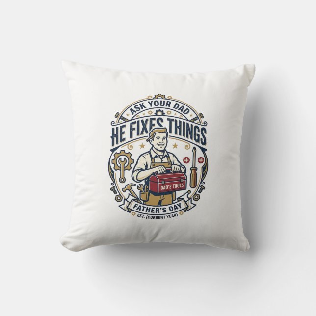 Coussin T-shirt de réparation de la fête des pères Demande (Recto)