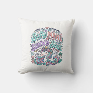 Coussin T-Shirt de style rétro Licorne Salty Mane Sunny So