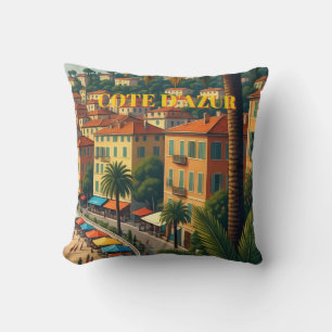 Coussin T-Shirt de voyage français Côte d'Azur de style vi