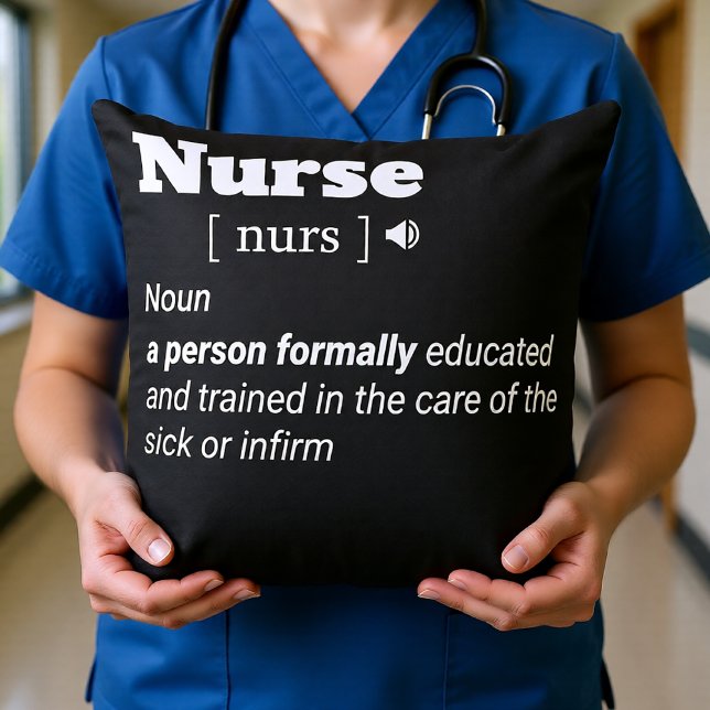 Coussin T-shirt définition infirmière (Nurse Definition Modern Black & White Typography – Throw Pillow)