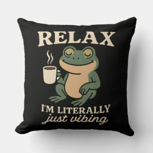 Coussin T-shirt drôle de grenouille rétro vibant à l'esthé