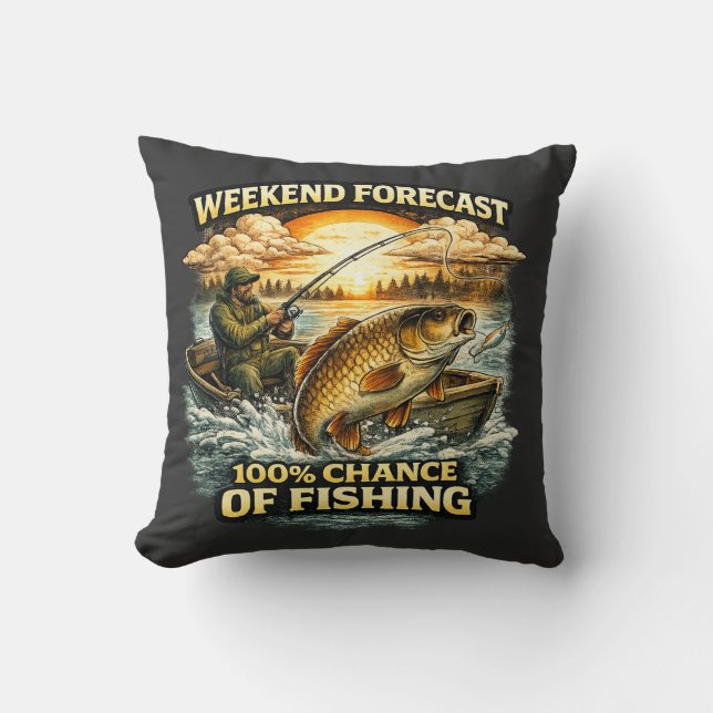 Coussin T-shirt drôle de pêche – Prévisions de week-end 10 (Recto)