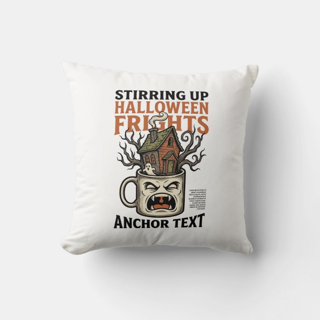 Coussin T-shirt graphique avec mug Halloween haunté Café e (Recto)