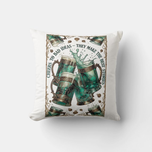 Coussin T-shirt graphique avec tankards « Cheers to Bad Id (Recto)