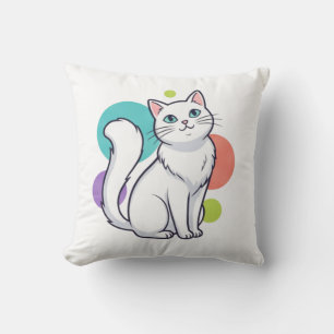 Coussin T-shirt graphique avec un chat blanc mignon assis
