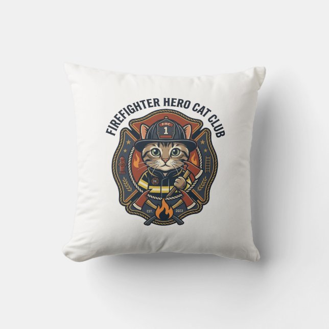Coussin T-shirt graphique chat héros pompier - Feu (Recto)