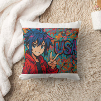 Coussin T-Shirt Graphique Rouge Anime USA Bold