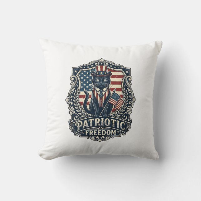 Coussin T-shirt graphique vectoriel de chat noir patriotiq (Recto)
