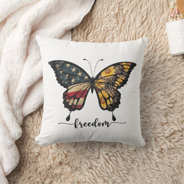 Coussin T-shirt Liberté Drapeau Papillon USA (Couverture)