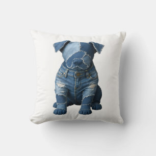 Coussin T-shirt mignon avec patchwork en jean et chien