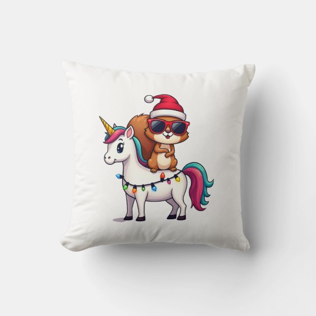 Coussin T-Shirt Squirrel à cheval sur une Licorne avec Gui (Recto)