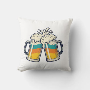Coussin T-shirt vectoriel de mug à bière arc-en-ciel vinta
