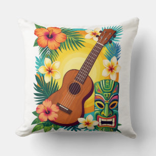 Coussin T-Shirt Vibes de Fête Tiki Ukulele Tropical Luau