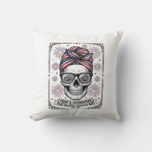 Coussin T-shirt vintage gravure crâne patriotique feu d'ar