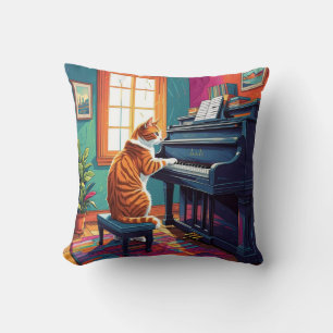 Coussin Tabby Cat Jouer au piano