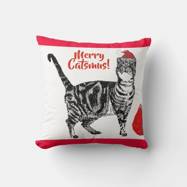 Coussin Tabby Chat Joyeux Noël Catsmus Cushion (Recto)