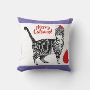 Coussin Tabby Chat Joyeux Noël Catsmus Rouge Funny Chats