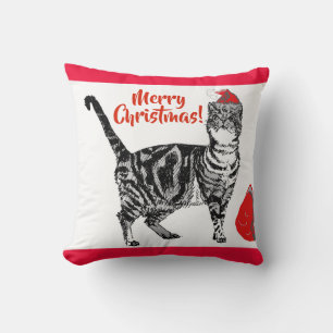 Coussin Tabby Chat Joyeux Noël Chats rouges Chats