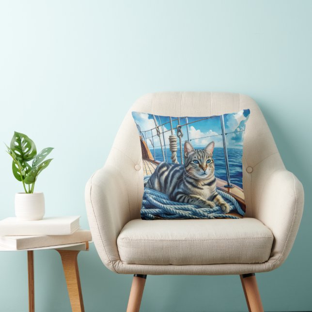 Coussin Tabby Chat Sur Les Cordes De Bateau (Chaise)