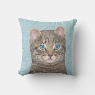 Coussin Tabby Gris Peinture Chat - Cute Original Art Chat