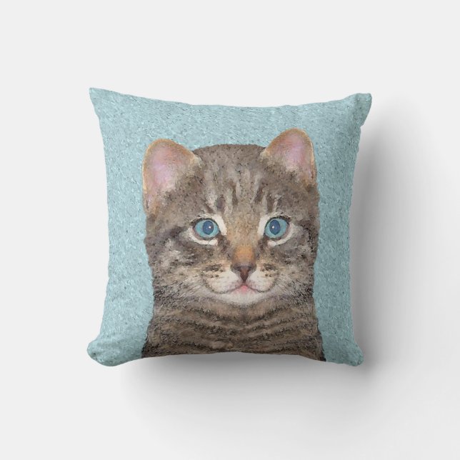 Coussin Tabby Gris Peinture Chat - Cute Original Art Chat (Recto)
