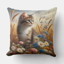 Tabby Kitten Amoureux des chats Floral 20x20 coton