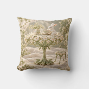 Coussin Table Lapin Thé Jardin Fleur Blanche Ombelle
