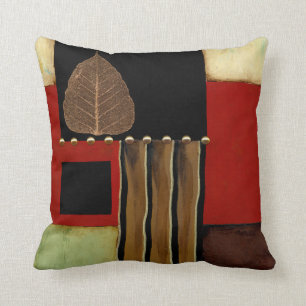 Coussin Tableau à panneaux multicolores avec feuille Brown