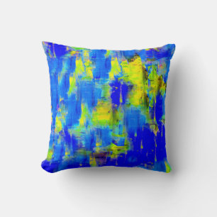 Coussin Tableau Abstrait bleu et jaune 2