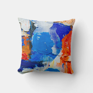 Coussin Tableau Abstrait bleu et orange 2